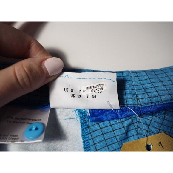 AKRIS Blue Geometric Windowpane Geometric Slim Leg Pants, Size 8 (US) 40 (FR) - Picture 11 of 12